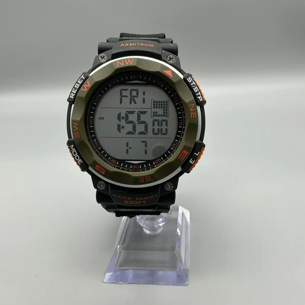 Armitron Pro Sport Mens Watch 51mm Gray Digital Dual Time Chrono New Battery